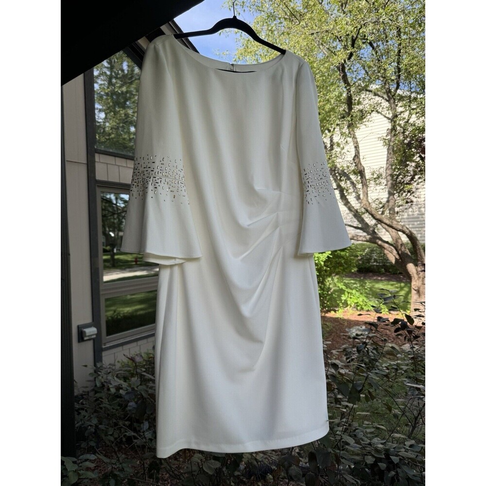 Jessica Howard Dress Women’s Size 16 ‎ Beaded Bell/Trumpet Sleeves Side Ruching